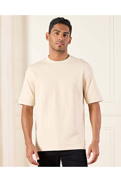 REDTAG Men Beige Lounge T-Shirt