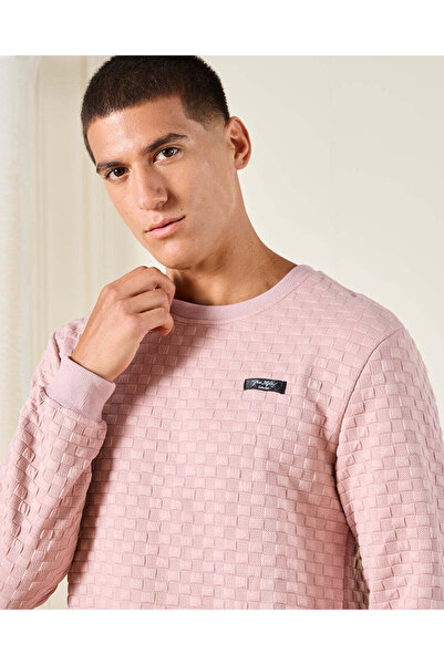 REDTAG Men Pink Textured Sweatshirt