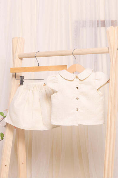 REDTAG Infant Girls Ivory And Gold Jacquard Set (2 Piece)