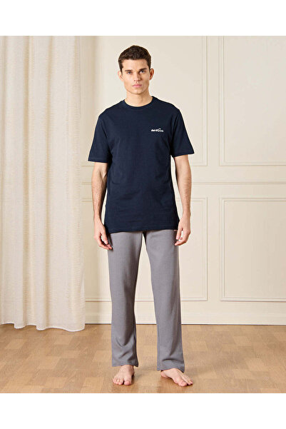 REDTAG Men Navy And Grey Pyjama Set (2 Piece)