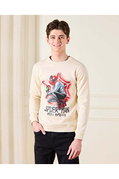 REDTAG Senior Boys Beige Spiderman Printed Sweatshirt