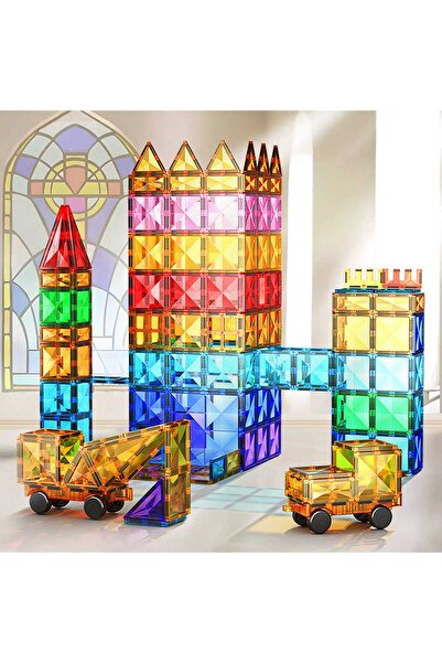 Timebox Set de construcții magnetice 60 bucăți pentru copii de peste 3 ani, m...