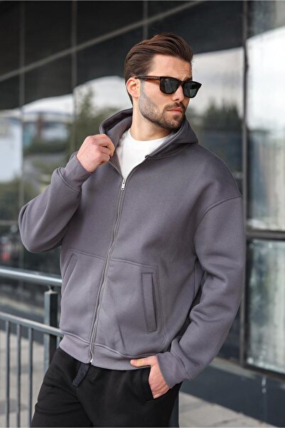 Madmext Smoked Zippered Hooded Men's Cardigan E7174