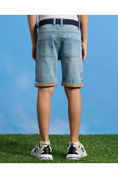 REDTAG Boys Blue Belted Denim Shorts