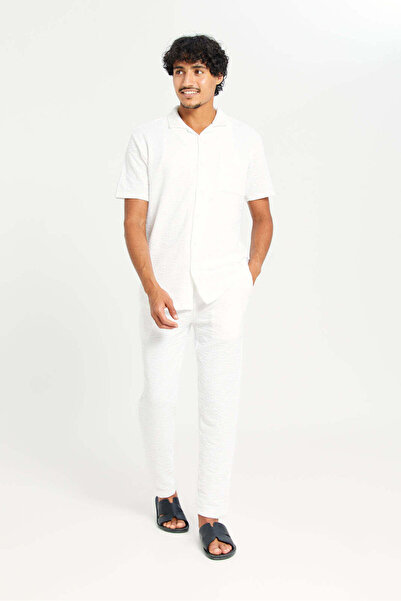 REDTAG Men Ivory Jacquard Lounge Shirt