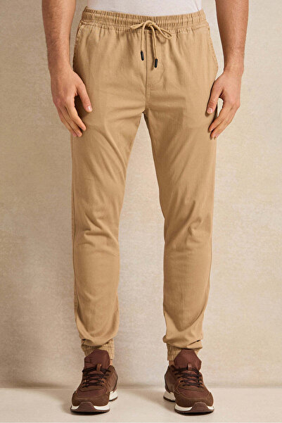 REDTAG Men Beige Solid Joggers