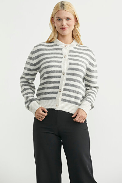 Sementa Striped Metal Button Knitwear Cardigan - Smoked