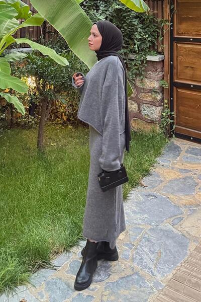 lamelif Skirted Knitwear Set Anthracite