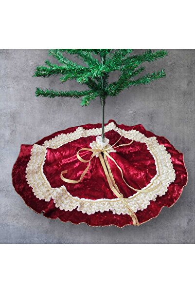MODA NUR Christmas Tree Underlay, Pine Tree Foot Carpet Cover, Burgundy Color, Shiny Velvet, 65 cm
