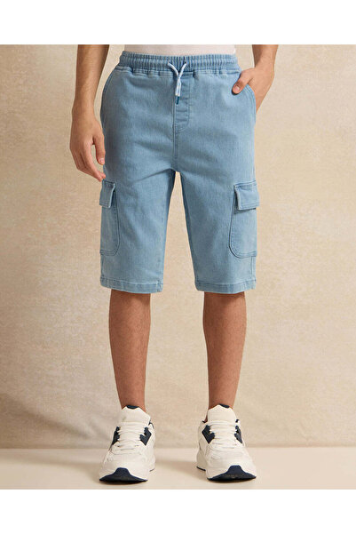 REDTAG Senior Boys Blue Cargo Denim Shorts