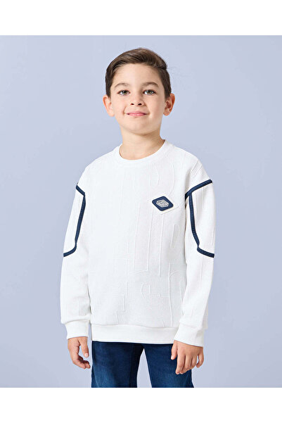 REDTAG Boys White Embossed Sweatshirt