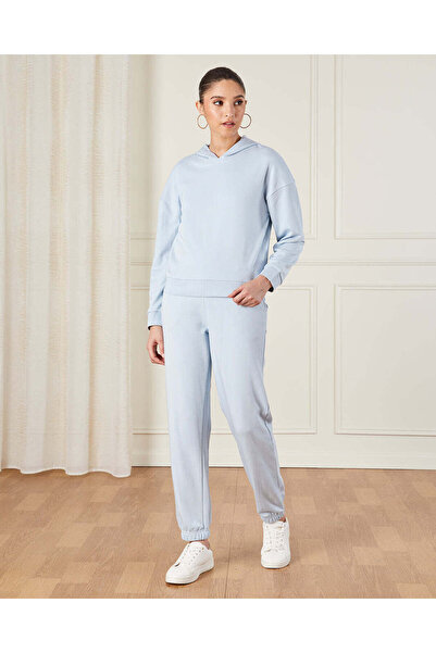 REDTAG Women Blue Basic Hooded Sweatshirt