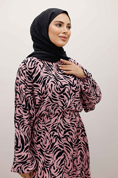 Tesettür Dünyası Elastic Waist Bat Sleeve Viscose Dress Tsd250235 Pink