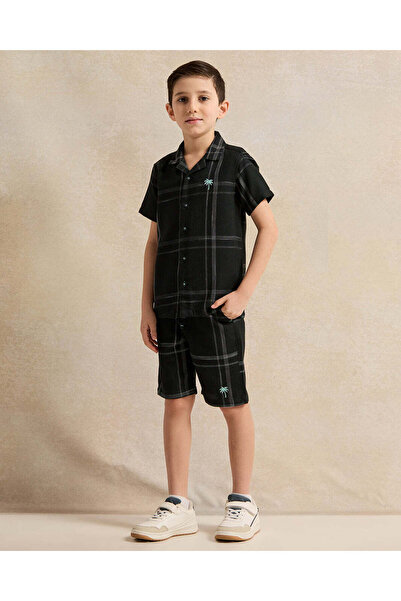 REDTAG Boys Black Checkered Casual Set (2 Piece)