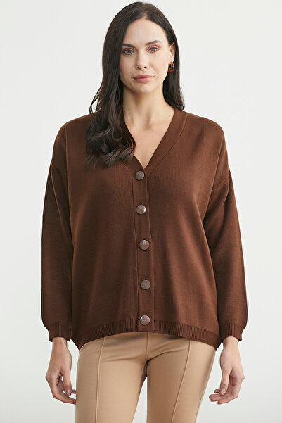 Sementa V-Neck Casual Buttoned Knit Cardigan - Brown