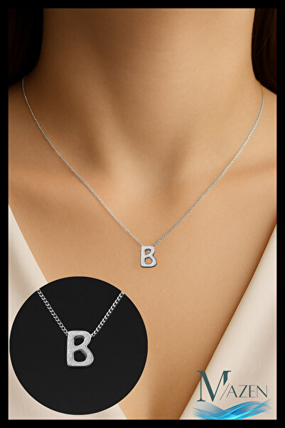 MAZEN قلادة على شكل حرف B فضية اللون من بيجوتيري |   تصميم بسيط |   إكسسوار م...