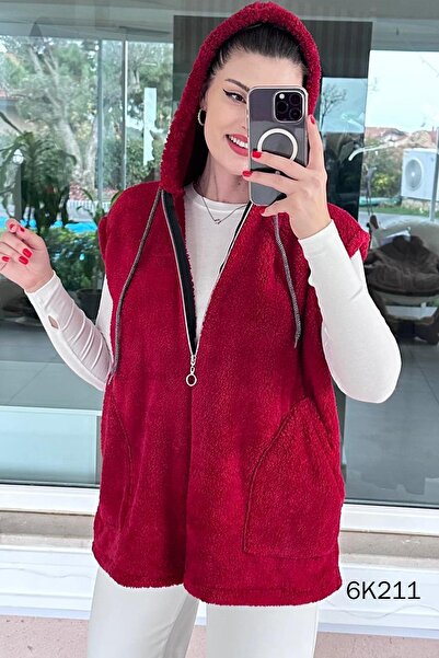 İnce Topuk Hooded Plush Vest 6K211