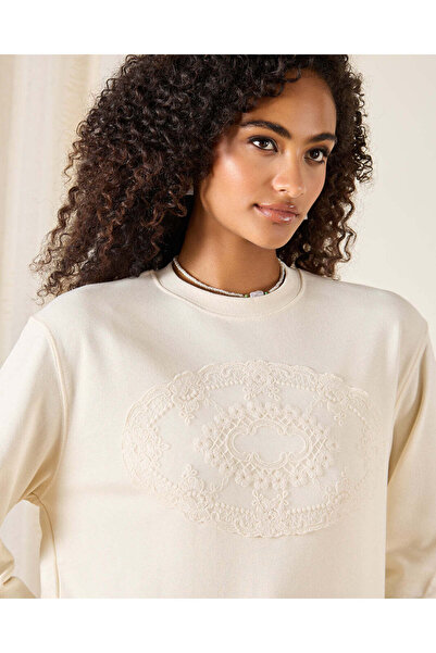 REDTAG Women Ivory Placement Patch Detailed Sweatshirt