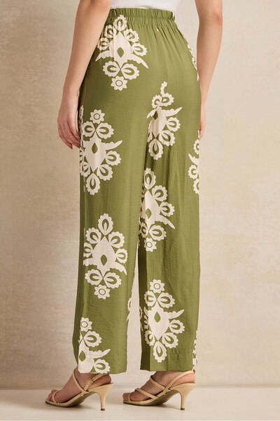 REDTAG Women Green Printed Trousers