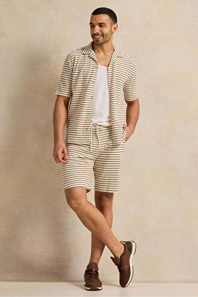 REDTAG Men Beige Striped Lounge Shorts