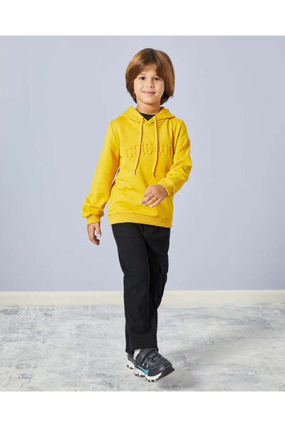 REDTAG Boys Mustard Hooded Sweatshirt