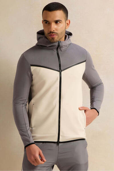 REDTAG Men Grey Hooded Active Sweatshirt