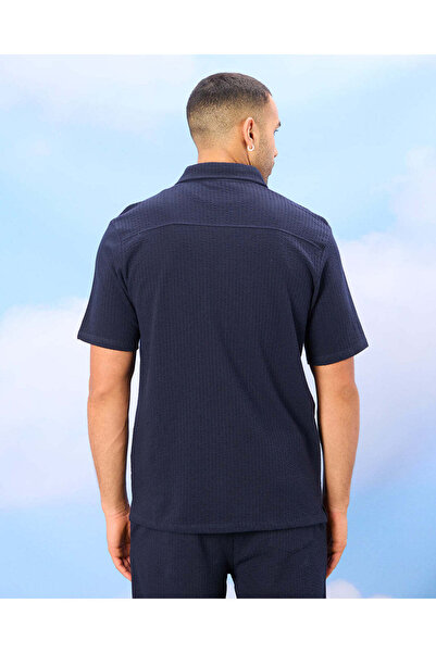 REDTAG Men Navy Lounge Jacquard Shirt