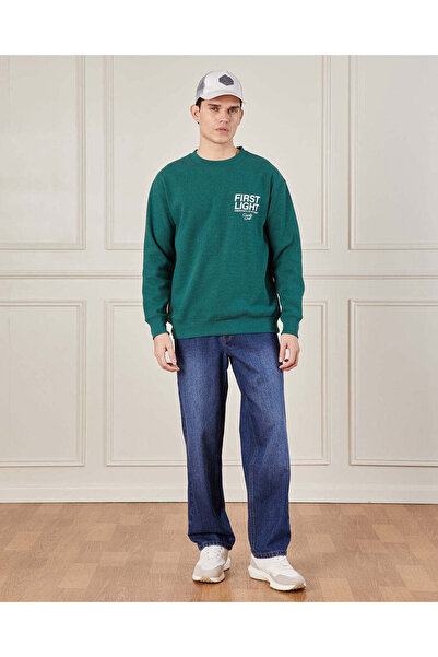 REDTAG Men Green Printed Bonded Sweatshirt