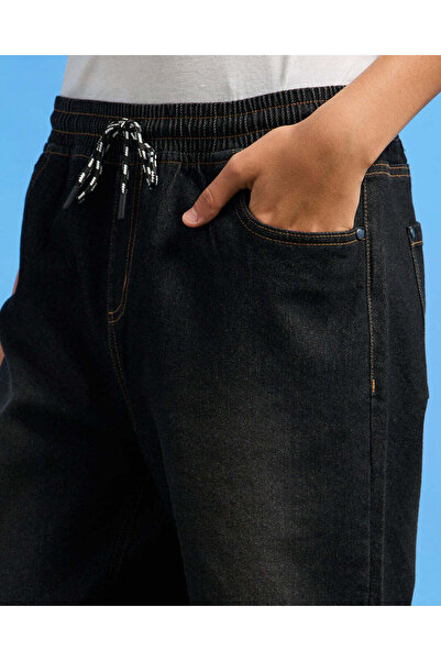 REDTAG Senior Boys Black Pull-on Denim Shorts