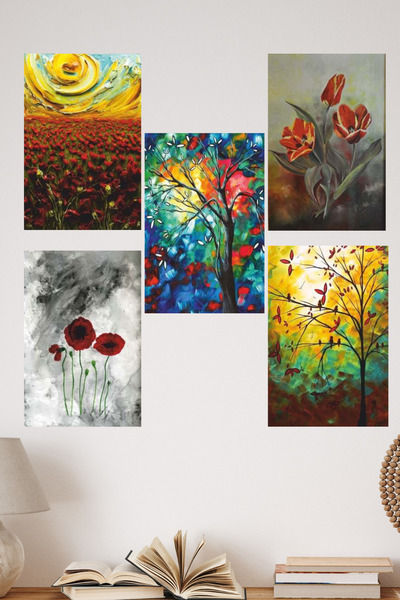 DURUSA Tablou MDF colorat cu tematică natură și flori, set de postere (5 bucă...