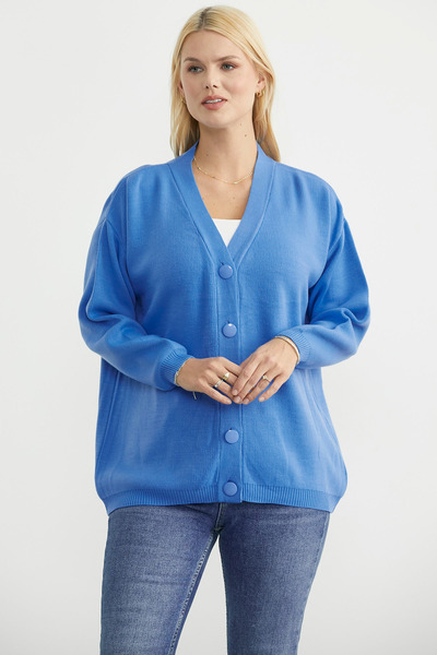 Sementa V-Neck Casual Buttoned Knit Cardigan - Blue
