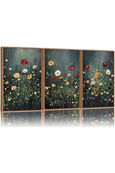 ALAYRA International Vintage Floral Wildflowers Framed Canvas Wall Art Set of...