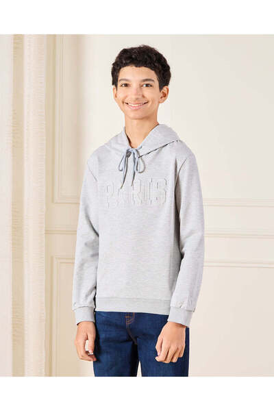 REDTAG Senior Boys Grey Hooded Sweatshirt