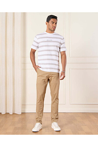 REDTAG Men Beige Slim Fit Chino Trousers