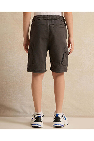 REDTAG Boys Charcoal Denim Cargo Shorts