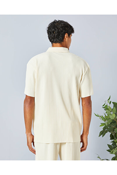 REDTAG Men Ivory Ribbed Lounge Shirt