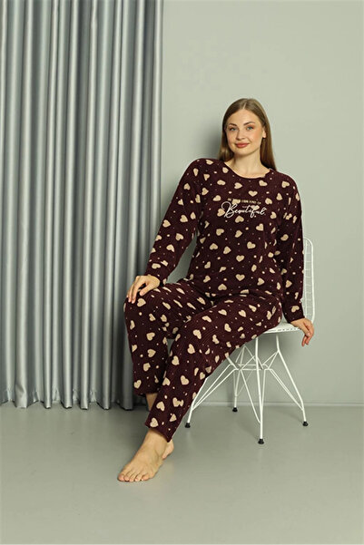 alfa expres Clothing Fleece Women's Plus Size Pajama Set Burgundy