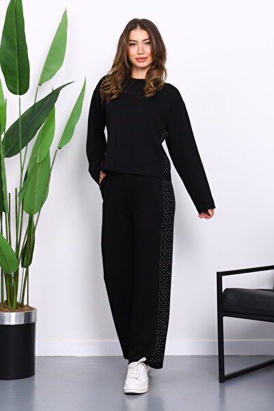 İmajButik بدلة مودال سوداء مع تفاصيل حجرية على الجوانب