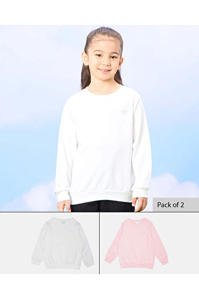 REDTAG Girls White And Pink Sweatshirt Set (2 Piece)