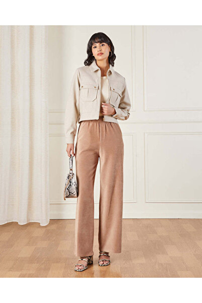 REDTAG Women Beige Ribbed Trousers