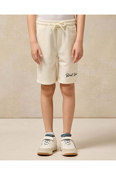 REDTAG Boys Cream Street Racer Jacquard Shorts