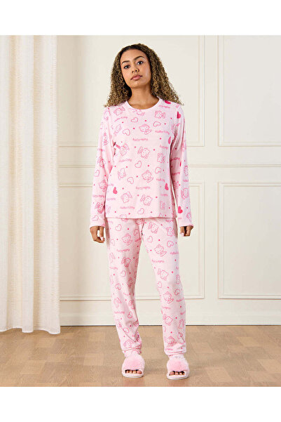 REDTAG طقم بيجامة هالو كيتي وردي اللون للفتيات الكبيرات (قطعتين)