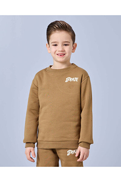 REDTAG Boys Brown Embroidered Sweatshirt