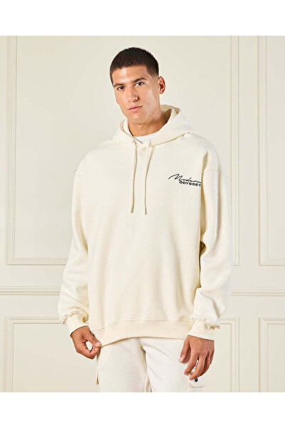 REDTAG Men Ivory Hooded Sweatshirt