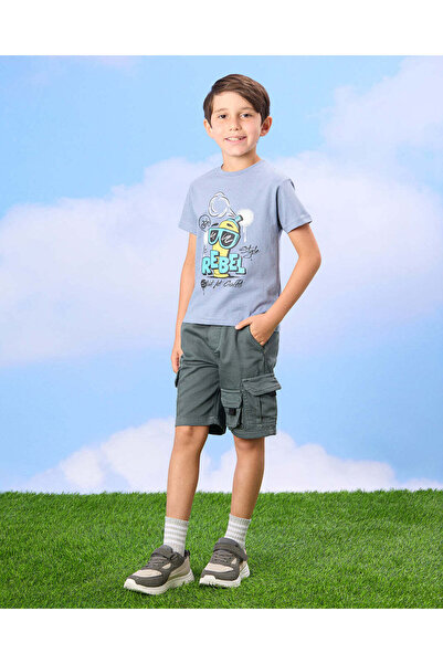 REDTAG Boys Grey Pull On Shorts With Cargo Pocket