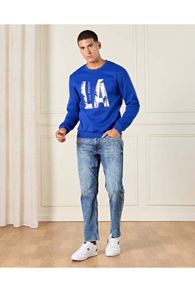 REDTAG Men Blue LA Print Sweatshirt