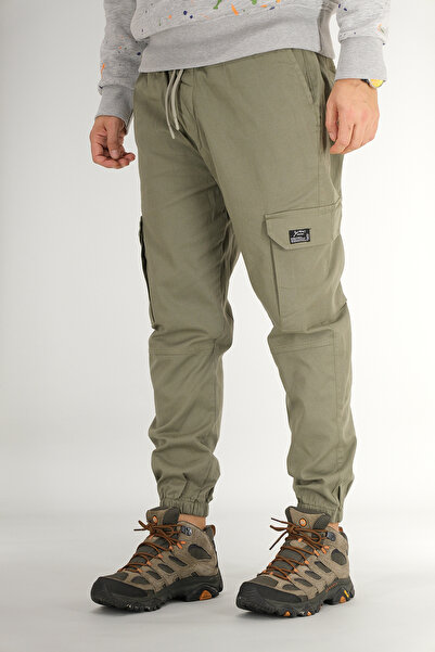 Souris Men's Light Khaki Cargo Pants Relaxed Fit Cotton Elasticated Leg