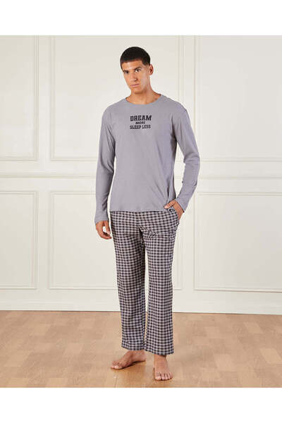 REDTAG Men Grey Checkered Pyjama Set (2 Piece)