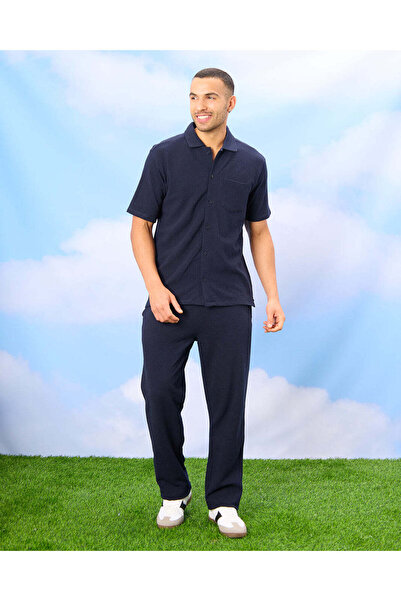 REDTAG Men Navy Lounge Jacquard Shirt