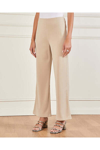 REDTAG Women Beige Knitted Wide Leg Trousers